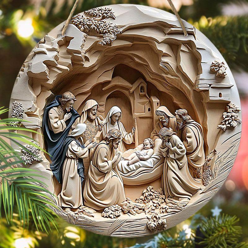 Přívěsek Svatá noc Betlémská scéna, dekorace na stěny nebo dveře domova, 2D plochý dřevěný, vánoční dekorace, dárky pro přátele a rodinu