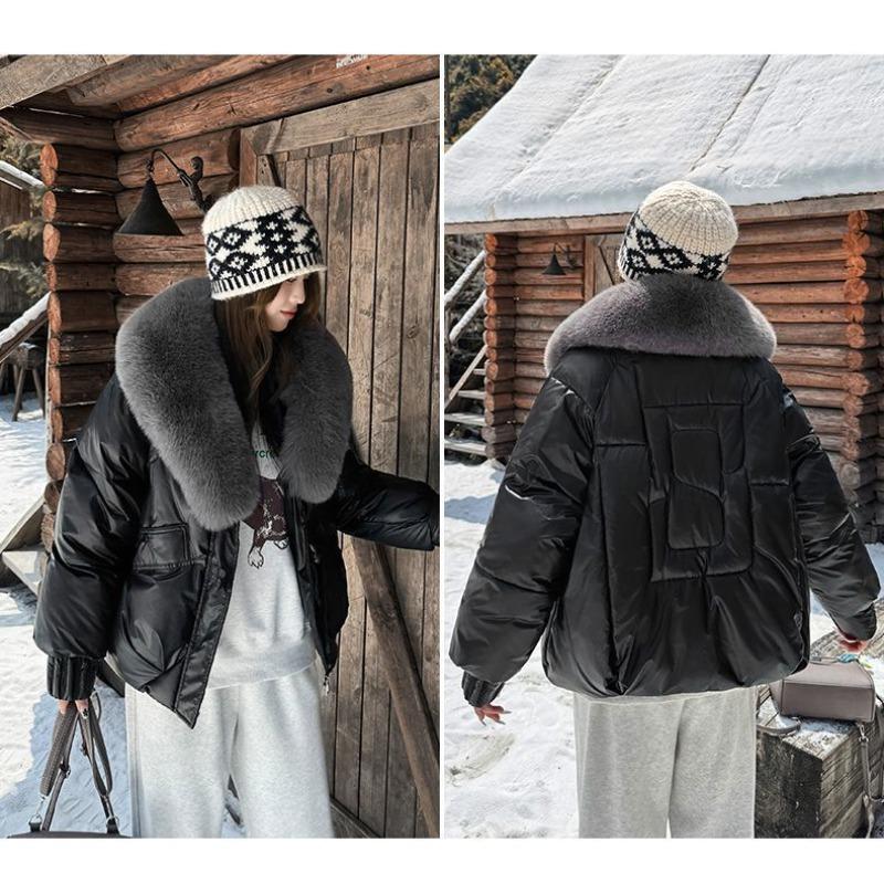 Chic Winter Women Jacket Korean Style Faux Fur Collar Slim Fit Warm Padded Coat Fashionable Outwear