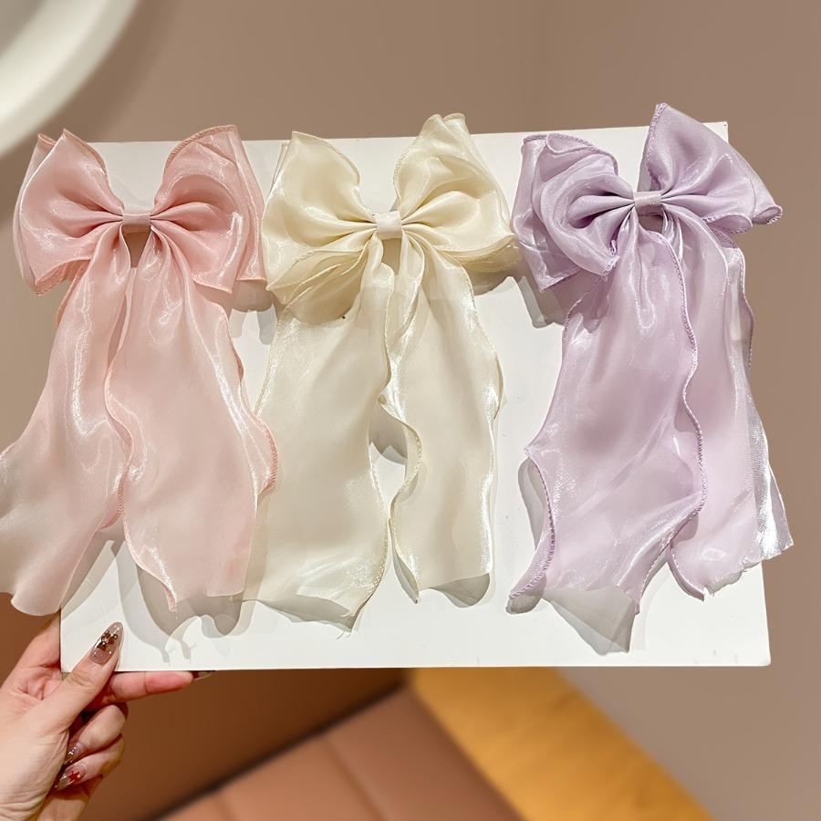 3pcs Set of Women's Fashionable Bow Hair Clips, High-End Hairpins with Mesh Ribbon and Spring Clasps, Hair Accessories
