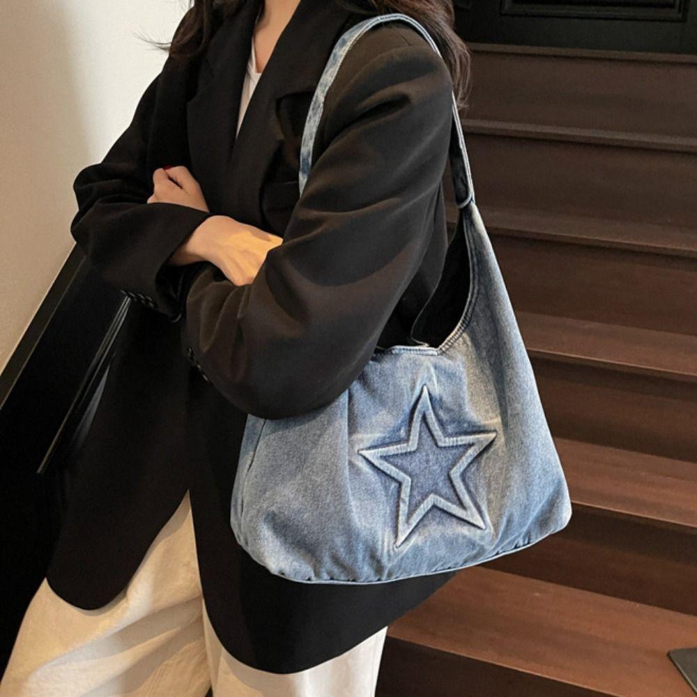 Large Capacity Canvas Shoulder Bag Leisure Women Handbag Temperament Denim Tote Bag  Women