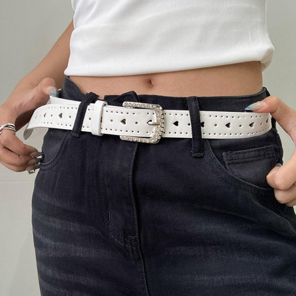 Love Heart Y2K Wide Belt Jeans Decor PU Leather Waistbands Retro Rhinestone Waist Belt  Ladies