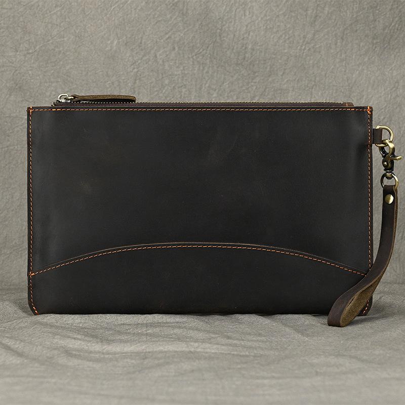 New Crazy Horse Leather Handbag with Large Capacity Genuine Leather and Retro Grip, Top Layer Leather, Large Capacity Business Long Wallet