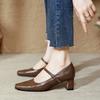 Mary Jane High Heels Thick Heel New Large Size Women's Shoes Black Temperament Square Head Light Mouth Single Shoes