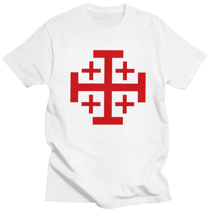 Jerusalem Kingdom Cross T Shirt Men Short Sleeve Knights Templar Crusades Tshirts Tee Tops Pure Cotton Slim Fit Tshirts Gift