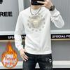 Men's European Luxury Round Neck Fleece-Lined Sweatshirt – Trendy, Thickened Outerwear with Hot Drill Design