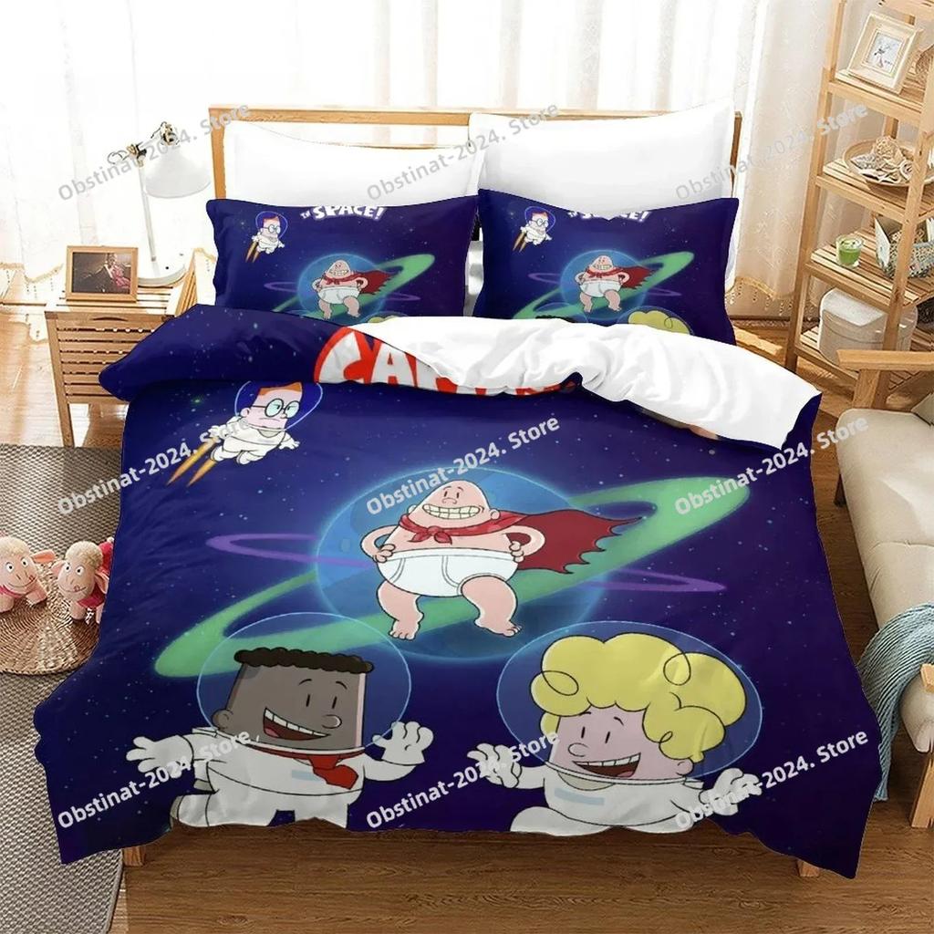 Fashion Carton Kawai Captain Underpants Beding Set Print With Pilowcase Bed Soft Duvet Cover Soft Single Double Quen King-Sized Dimensionsd Dimensions