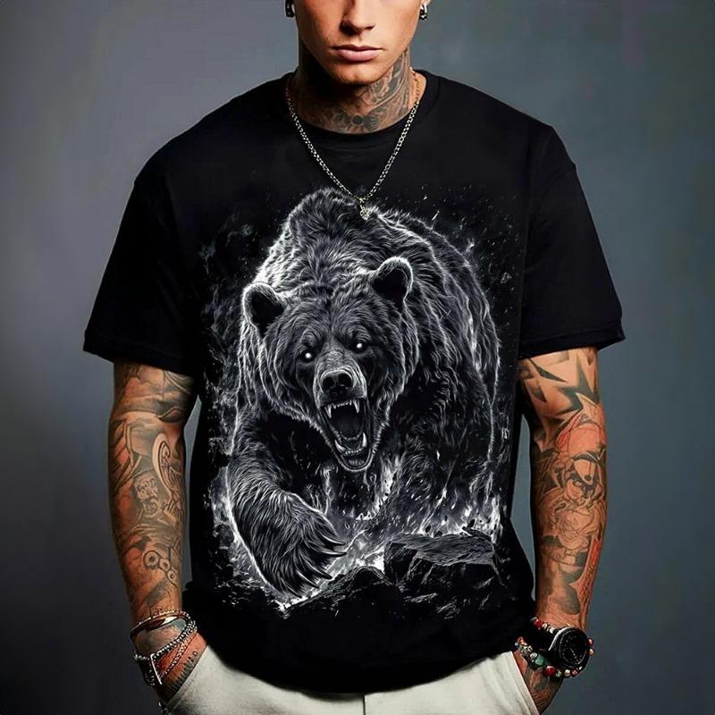 Vintage T-shirt For Men Animal Russian Brown Bear Print T Shirts Short Sleeve Tee Casual Streetwear Oversized Men Clothing Tops
