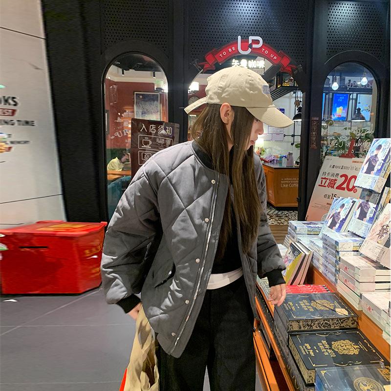 Lingge Baseball Uniform Cotton Jacket for Women Winter New Korean Style Loose and Super Good-looking Quilted Jacket