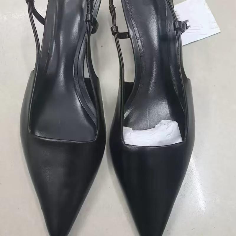 Fashion Sexy Black Pointed Toe Pumps Women Fashion Shallow Back Strap Thin Heel Dress Shoes Comfort Soft Leather Commuting Office Shoes
