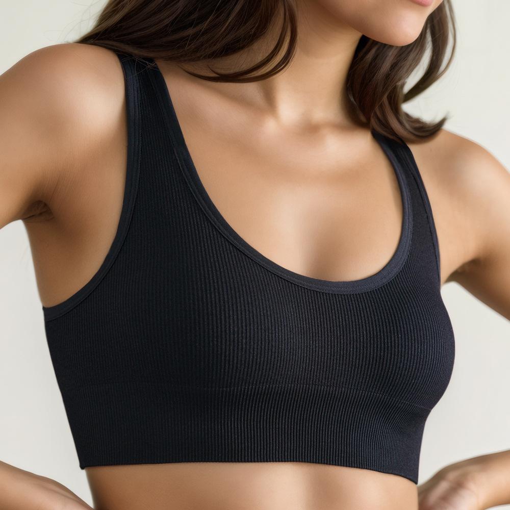 Women Seamless Knit Solid Stripe Sports Bra For Running Yoga Fitness S
