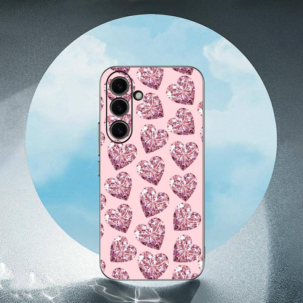 

Rose Pink Pattern Bling Luxury Black Phone Case For Samsung Galaxy S23 S24 S25 Ultra S22 Plus S21 SamsungS22 plus 5G