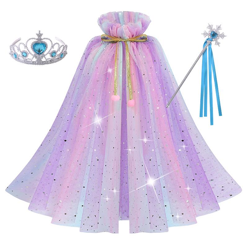 Girls' Elsa Princess Frozen Crown Set with Sequined Cape Shawl