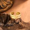 Fashion stainless steel leaf ring French retro opening adjustable ring light luxury finger ring