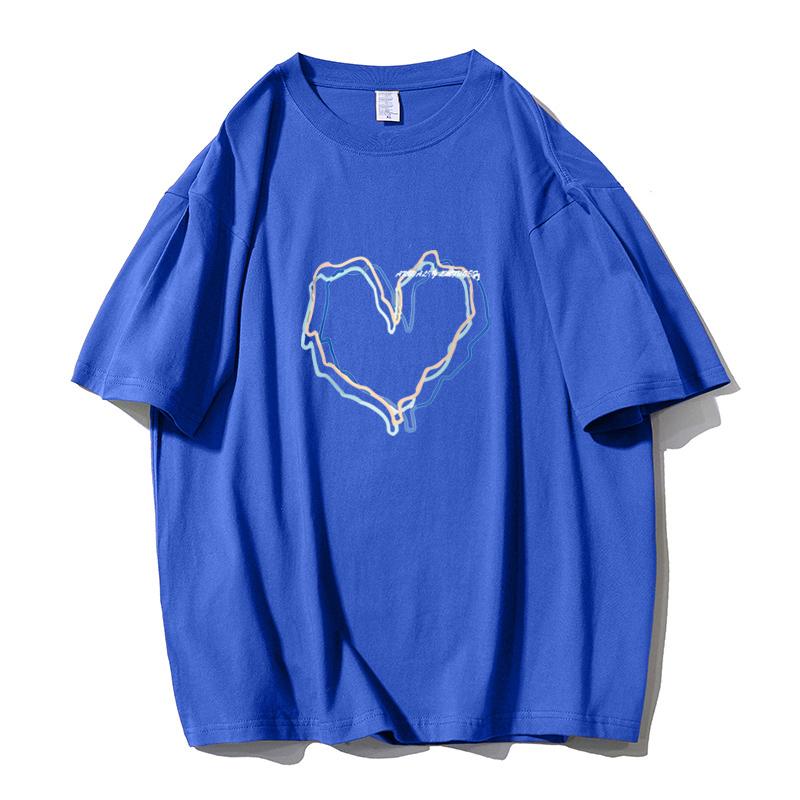 Shellsuning Loose O Neck Cotton Printed Shirts Women Summer Kawaii Heart Graphic Tees Female Casual Short Sleeve Base Black Tops