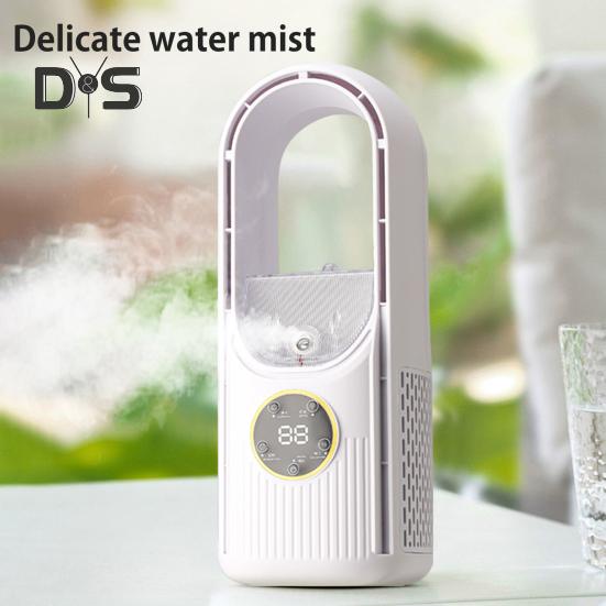 Bladeless Desk Fan with 6 Speed Modes Strong Airflow Compact Design Portable Rechargeable Quite Cooling Spray Fan