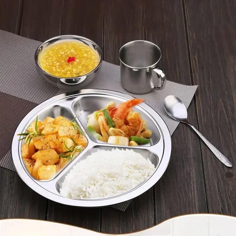 Piatto Piatto da Cena 1 pz Argento Acciaio Inossidabile 3 Sezioni Rotondo Diviso 22cm 24cm 26cm Set Merenda Utile Pratico