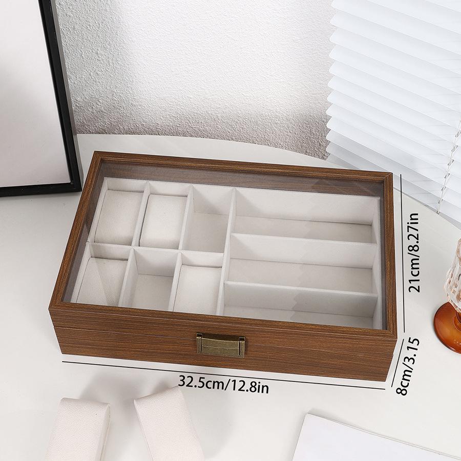Black Walnut Wood Grain Box: Multifunctional Storage for 6 Watches & 3 Eyeglasses