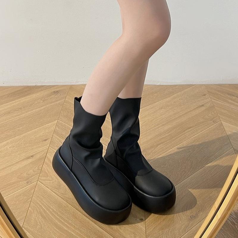 

2025 summer minimalist style catwalk cigarette boots, one pedal, thin boots can be salt and sweet, thick-soled Korean version of elastic boots tide 35