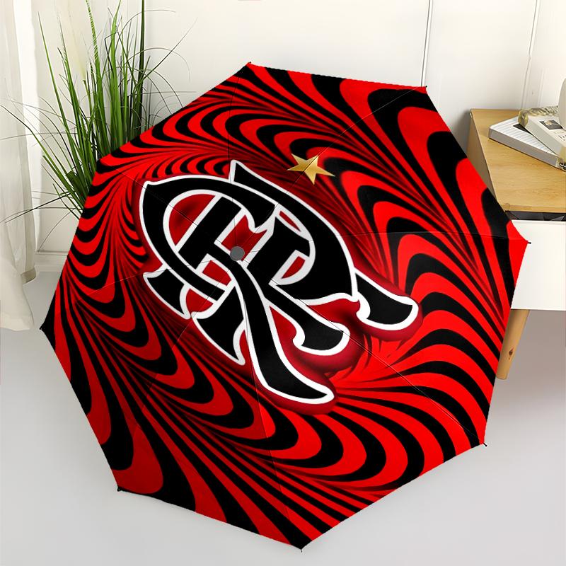 Clube de Regatas do Flamengo Print Automatic Umbrella, 8 Rib Iron Frame, Plastic Handle, Suitable for Outdoor Travel &Daily , Ideal Gift