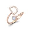 Capital D Initial Letter Moonstone Women Adjustable Front Open Ring 925 Sterling Silver Rose Vermeil