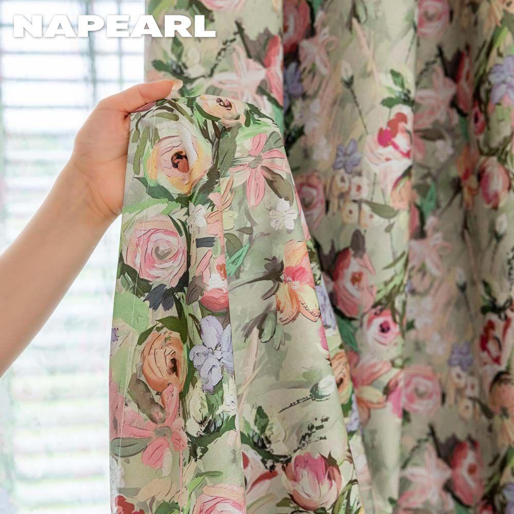 1PC NAPEARL European Pastoral Style Oil Painting Rose Print Curtain Full Blackout Curtains for Bedroom Living Room Balcony Window for Home Decor
