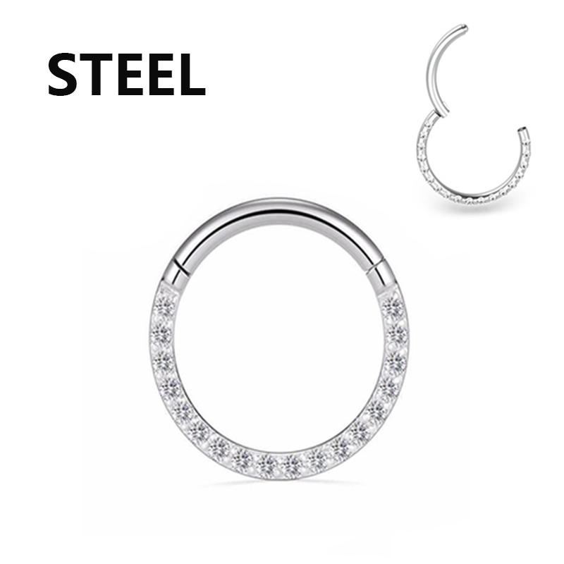 Steel Hinged Segment Hoop CZ Stone Nose Ring Nipple Clicker Ear Cartilage Tragus Helix Lip Earring Piercing Body Jewelry