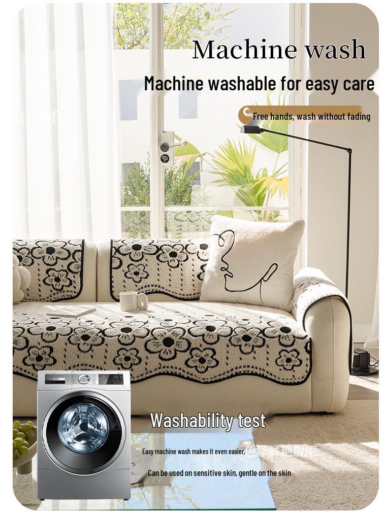 Shu Cotton Velvet Floral Jacquard Non-Slip Sofa Cushion, Thick Cream Style Cover for Autumn/Winter 2025