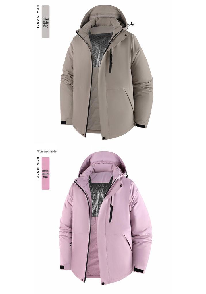 Unisex Fleece-Lined Graphene Quilted Jacket: Windproof, Waterproof, Cold Protection for Autumn/Winter Mountaineering