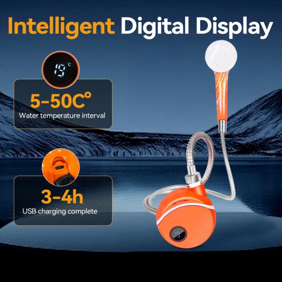 Přenosná kempingová sprchová pumpa USB dobíjecí venkovní kempování turistika mytí aut čištění domácích mazlíčků karavan cestování elektrická sprchová hlavice postřikovací pumpa