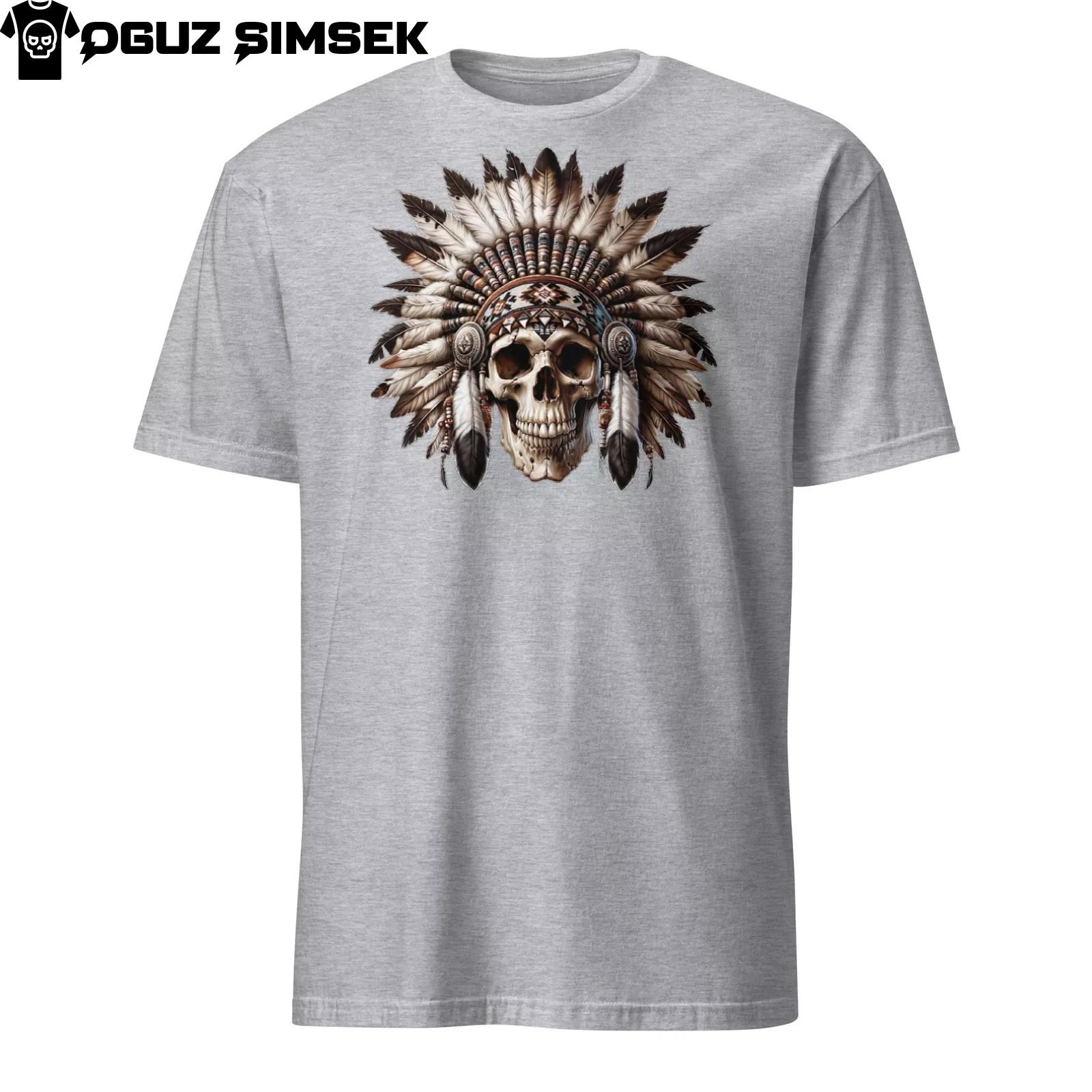 Unique Short-Sleeve Unisex T-Shirt Mens Womens Tees Top: Native American Tribe Chief Skull Design 2XL