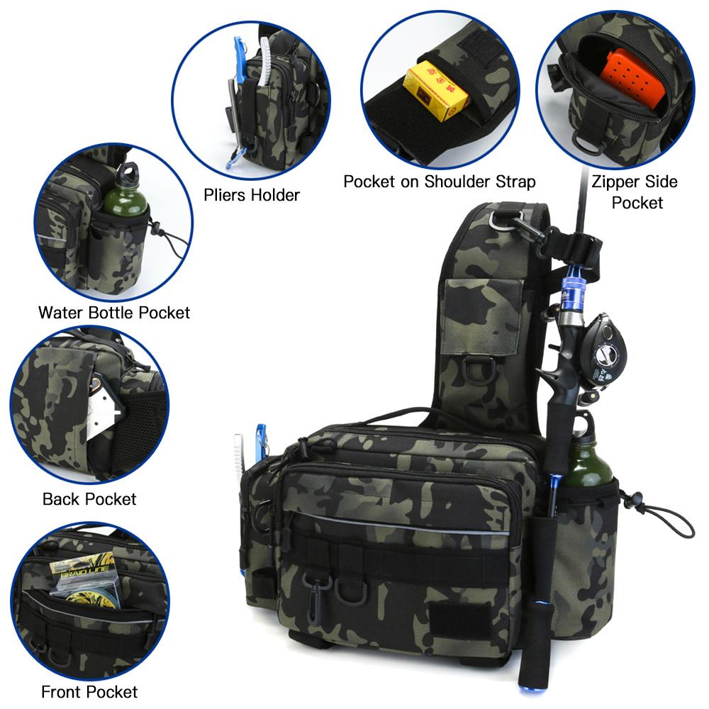 Multifunctional Fishing Tackle Bag Outdoor Water-resistant Fishing Sling Pack Waist Bag Reel Lure Storage   Bag