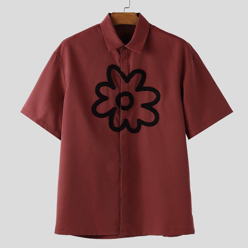 

INCERUN Men Lapel Short Sleeve Floral Print Casual Oversized Shirts 4XL красный