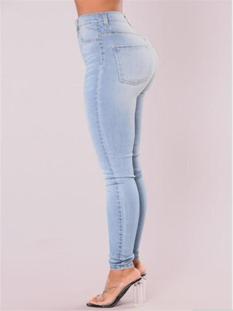 Europäische Station 2023 Herbst Slim Fit Blaue Bleistiftjeans für Damen, Große Größe