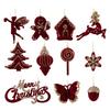 New Christmas Tree Red Flocking Ornaments and Bow Decorations