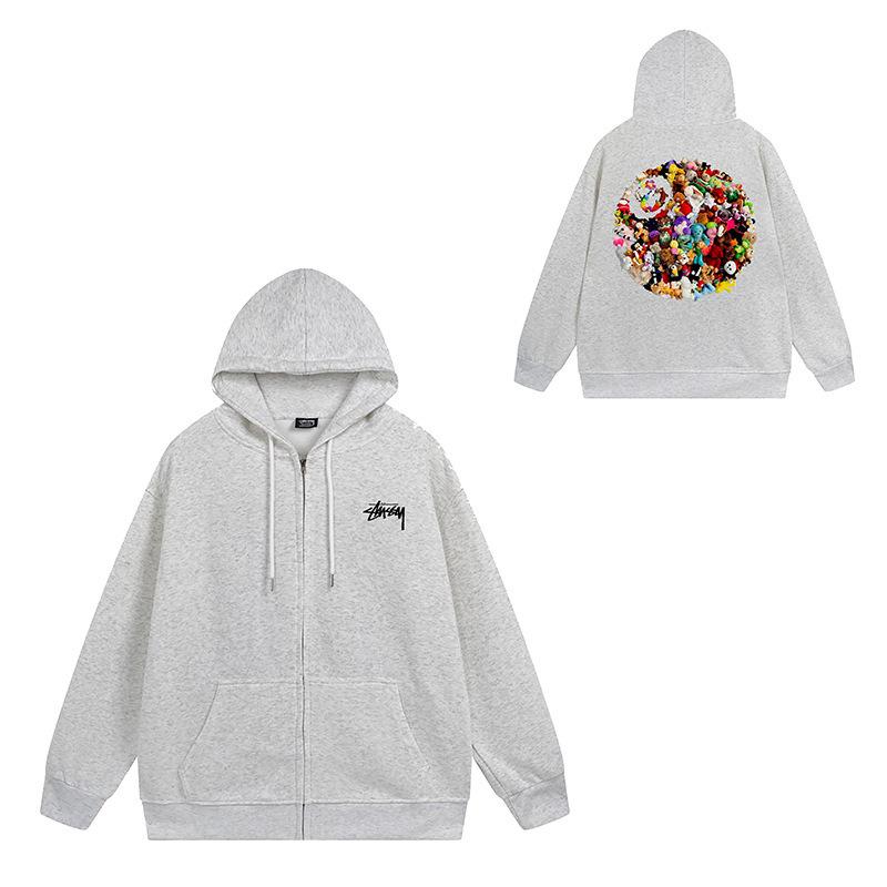 Trendy brand zipper hooded autumn and winter new letter flame pai jiu couple coat