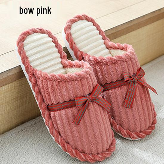 

Унисекс Зимние Вельветовые Тапочки с Бантиком: Пушистая, Нескользящая, Теплая Домашняя Обувь Size 36-37 (Runs Small 1-2 Sizes)