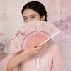 Green Summer Portable Folding Fan: Double Section Qipao Hanfu Chinese Style for Women