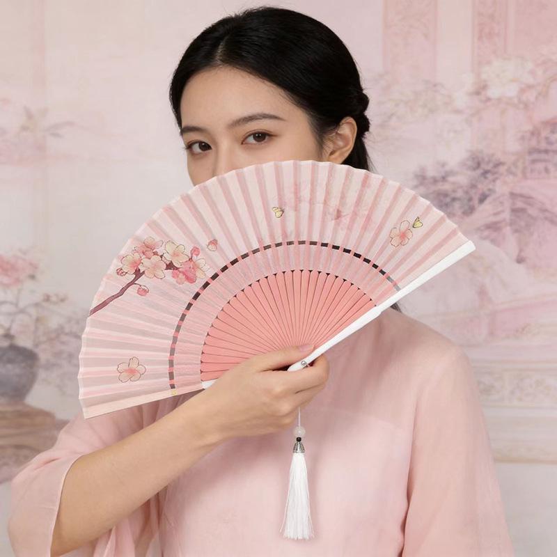 Green Summer Portable Folding Fan: Double Section Qipao Hanfu Chinese Style for Women