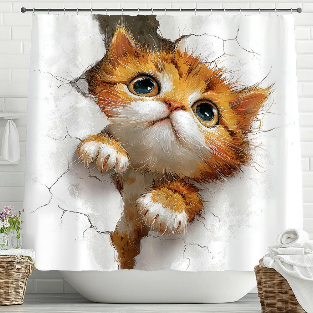 Cat Dog Cow Shower Curtain Set Cute Animal Bathroom Curtains Fabric Christmas Home Bathroom Decor Bathroom Accessories Set