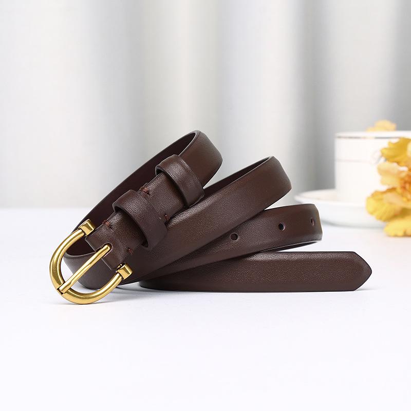 Ceinture Minimaliste Luxe Léger pour Femme Tendance Mode Cuir Polyvalente Élégante Haut de Gamme Première Couche Cuir de Vachette Ceinture Fine pour Femme