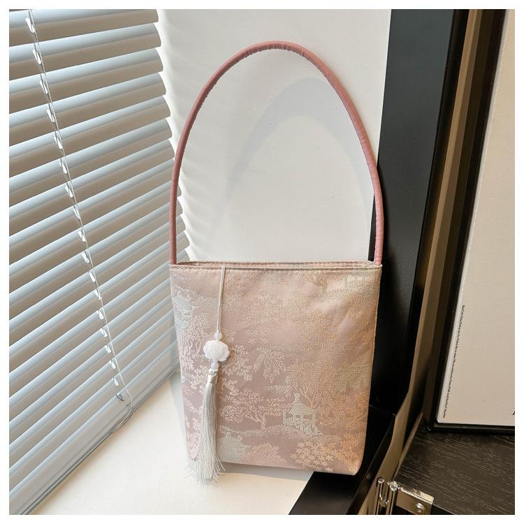 

Сумки Шелковые атласные сумки-ведра 2025 новые женские на плечо через плечо подмышечные сумки розовый