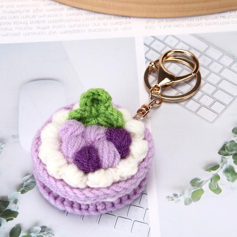 Cute Crochet Cake Pendants Mini Knitted Keychain Kawaii Bag Decor Friends Gift Car Key Ring  Decorative Pendants