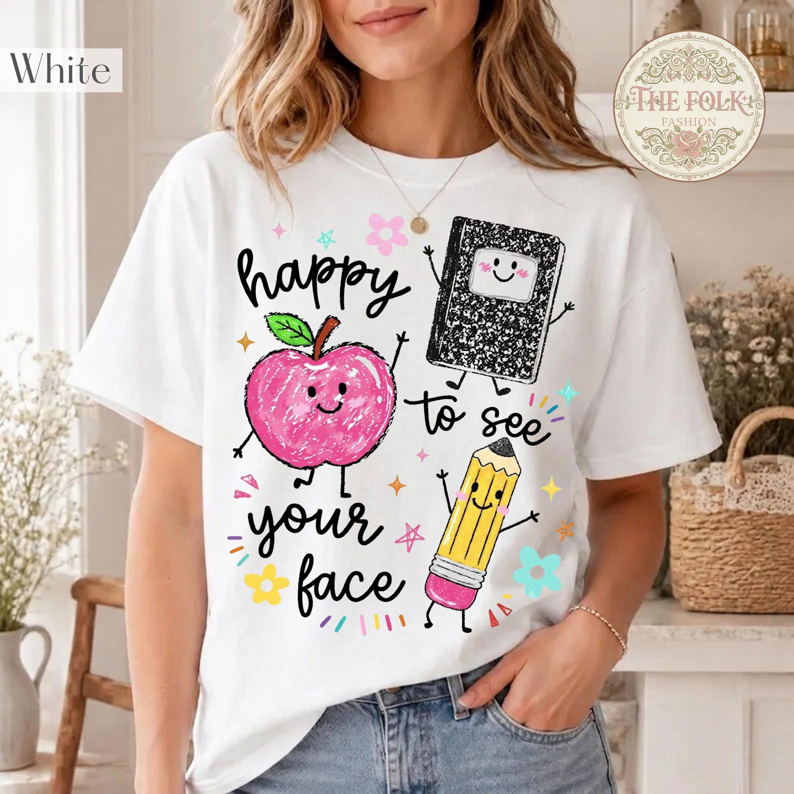 Happy To See Your Face Shirt, Teacher Graphic Tee, Back To School Tshirt, Cute Apple Pencil Tee, Retro Kindergarten Shirt, Elementary Tee L