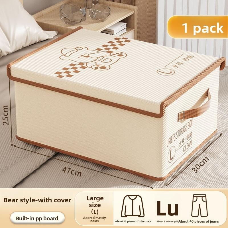 Cartoon Fabric Clothes Storage Box With Lid For Bedroom Wardrobe Organization