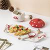 Red Mushroom Handle Bowl with Lid Creative Ceramic Breakfast Fruit Dessert Plate Creative Mushroom Salad Bowl Spoon Cutlery New