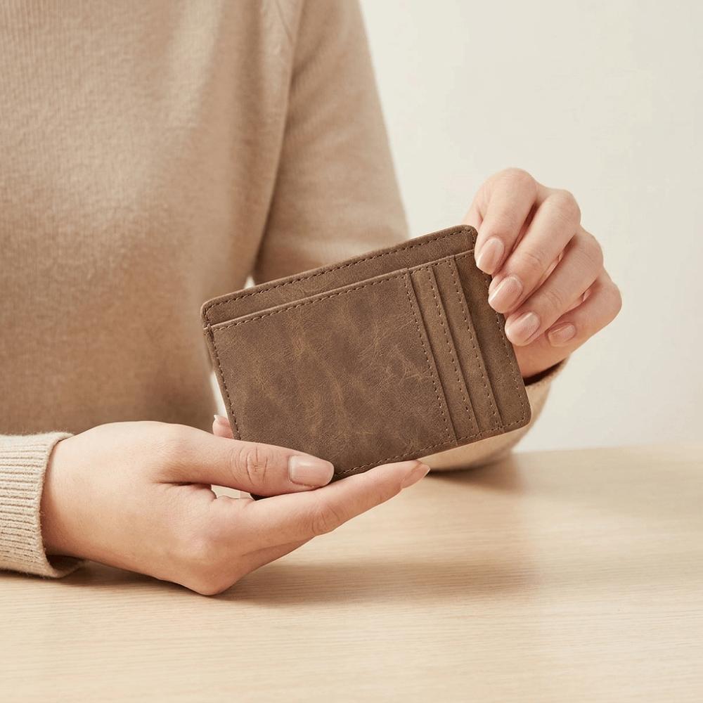 Solid Color Mini Card Holder Pu Leather Bank Card Case Coin Purse  Men/Women