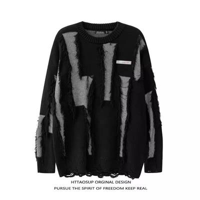 Youthful Retro Distressed Knitwear Sweater - Round Neck Casual Pullover, Long Sleeve, Winter Trend.
