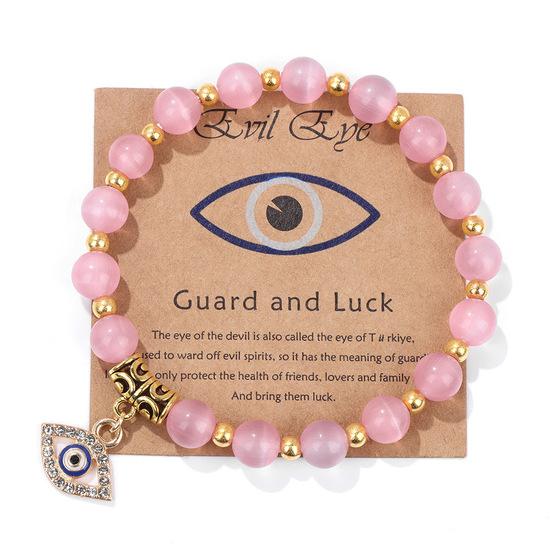 Natural Stone Bead Bracelet with Vintage Evil Eye Pendant, Versatile Hand Jewelry