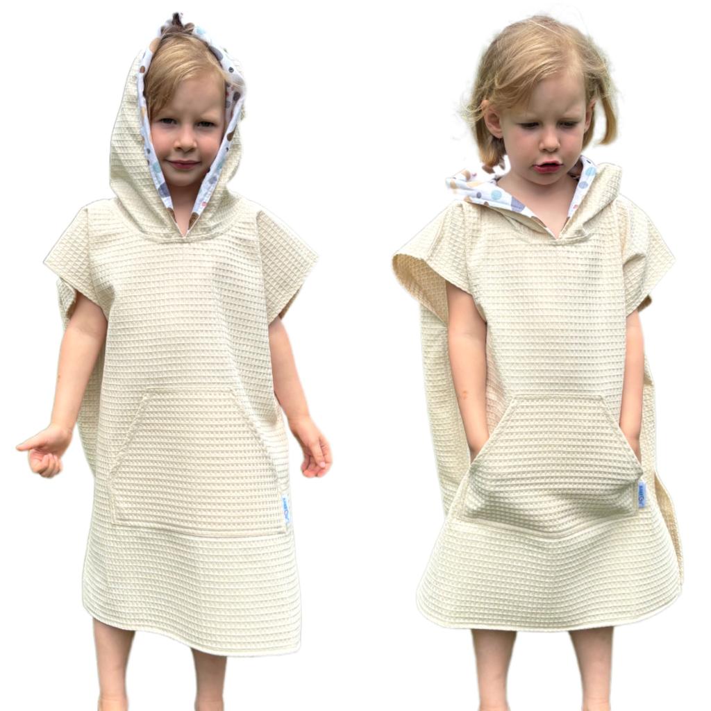 Babyu, ponczo kąpielowe plaża bawełna kieszonka muślinowy kaptur 110-116 cm