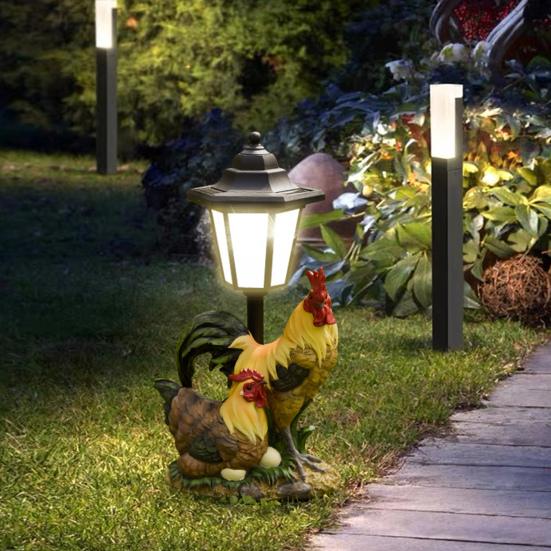 Garden Statue with LED Solar Lamp Weather Resistant Automatic Charging Outdoor Patio Sculpture Decor LED Light